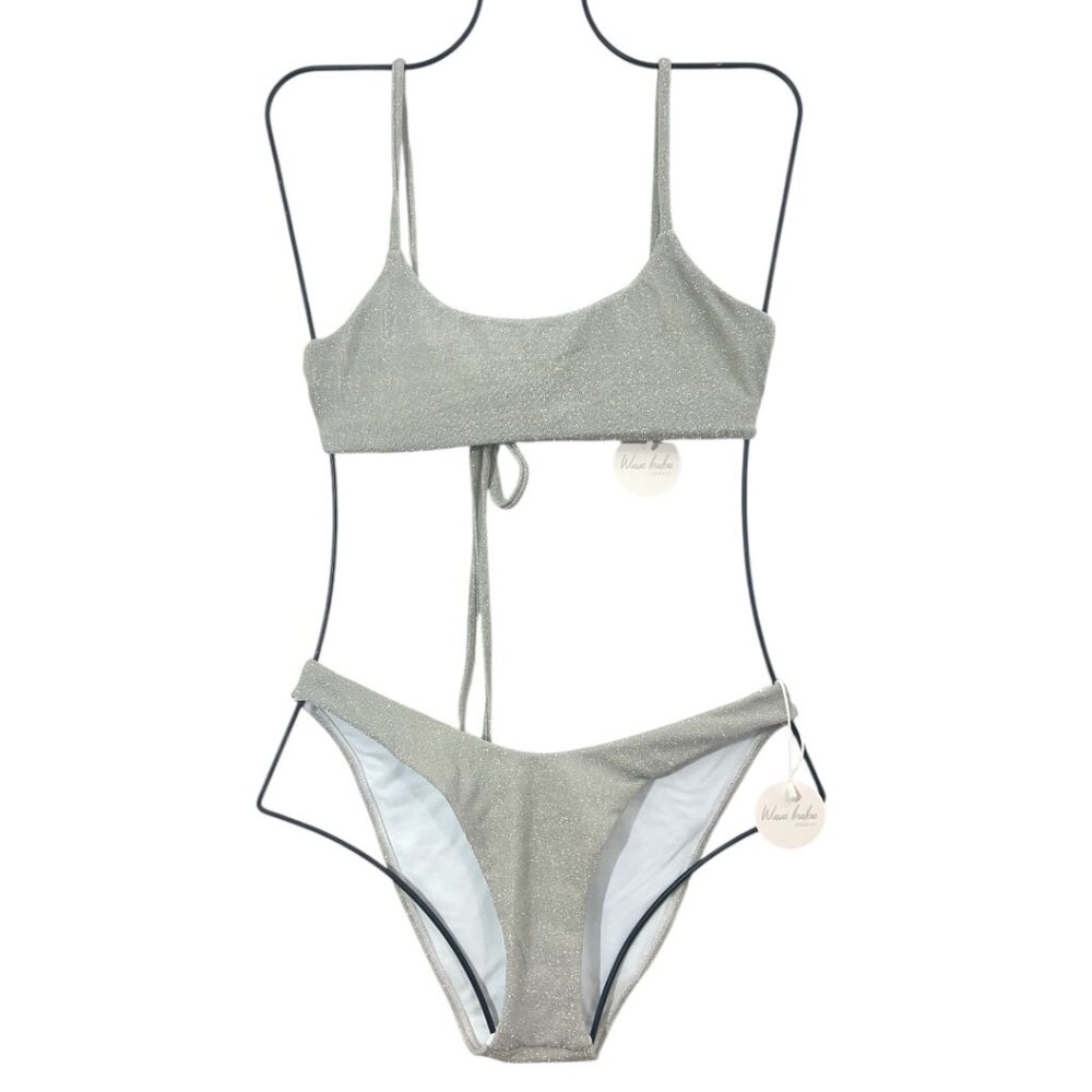Wave Babe Metallic Shimmer Bikini Silver Size Medium New